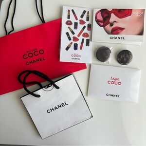 Limited Ed. Coco Chanel Rouge Bundle - Lipstick Samples + Stickers + Pins + Bags